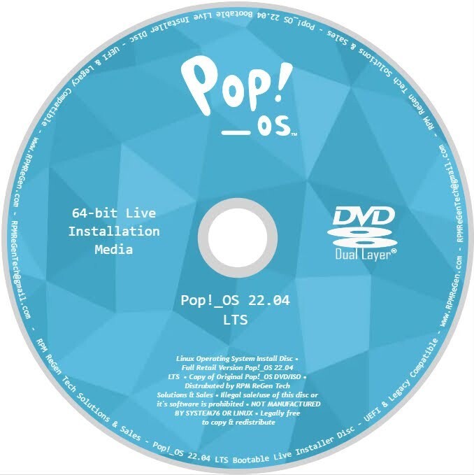 Pop!_OS 22 PC Installation Disc: BOOTABLE POP OS LTS DVD RELEASE - GAMING LINUX