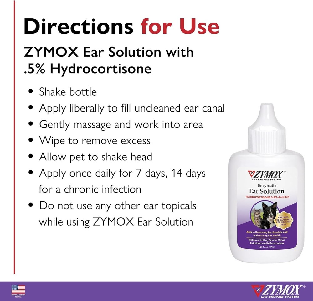 Advanced Enzymatic Ear Solution with Hydrocortisone for Dogs & Cats, 1.25 oz