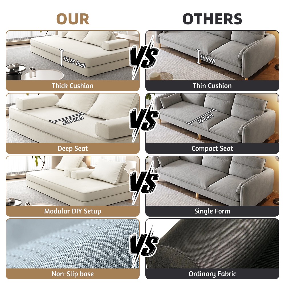 86.6" Convertible Sofa Bed w/ Removable Backrests & Pillows, Chenille Fabric