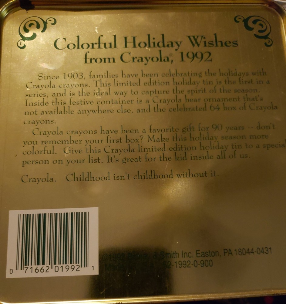 Crayola Collector's Christmas Empty Tin 1992 (Box MW)