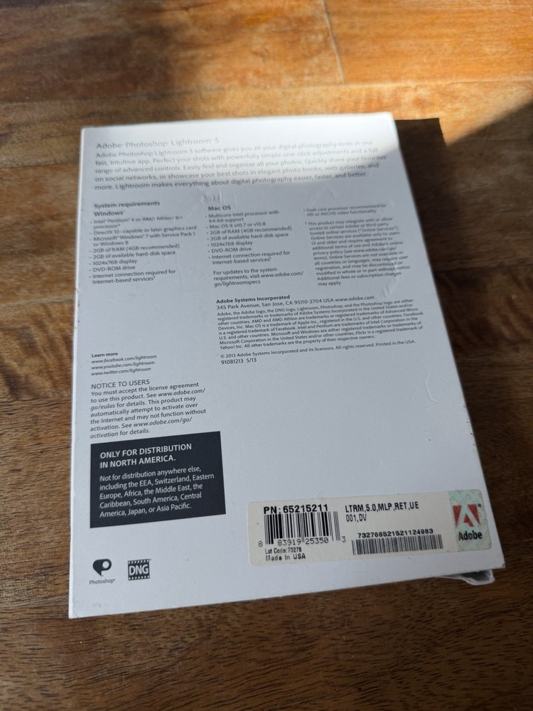 Adobe Photoshop Lightroom 5 Software DVD Unknown Redemption Code Status - As Is