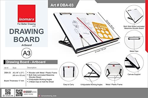 A3 Foldable Drawing Board with Clips 16"x21" White