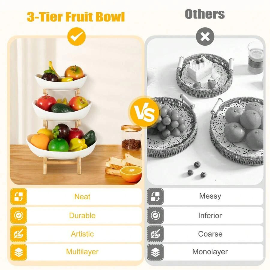 NEW 3-Tier Bamboo Storage Rack, Multi-Purpose Fruit & Snack Organizer Stand For