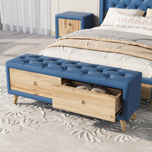 Full Queen Size Bedroom Sets Upholstered Platform Bed Frames Nightstands Bench