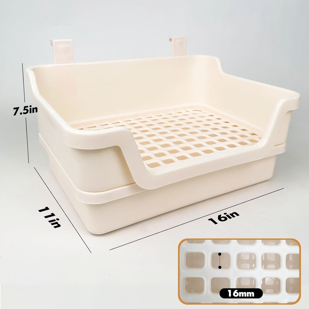 Large Rabbit Litter Box w/Plastic Grid & Dump Tray-Bunny Litter Pan Small Ani...