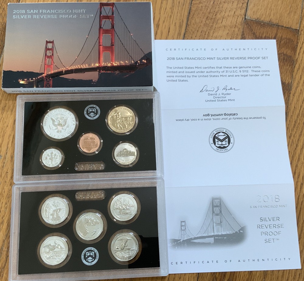 50th Anniversary -2018 SAN FRANCISCO MINT SILVER REVERSE PROOF SET w BOX & COA