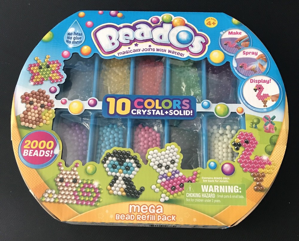 Beados Mega Bead Refill Pack 10 colors Crystal + Solid  2000 Beads!