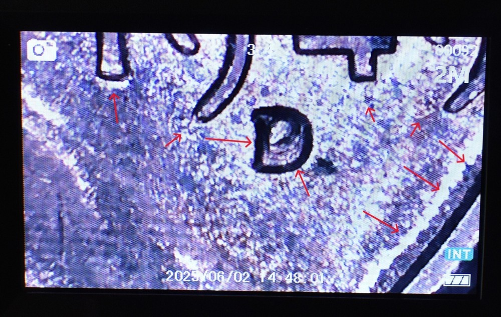 1949 D Penny Error Red Mint State Multi Error Double Die, Cracks Collar Filled D