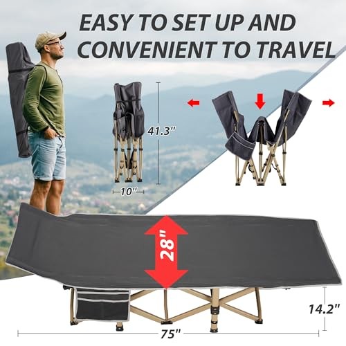 Folding Camping Cot for Sleeping, Portable Cots for Stripe Grey(with Mattress)