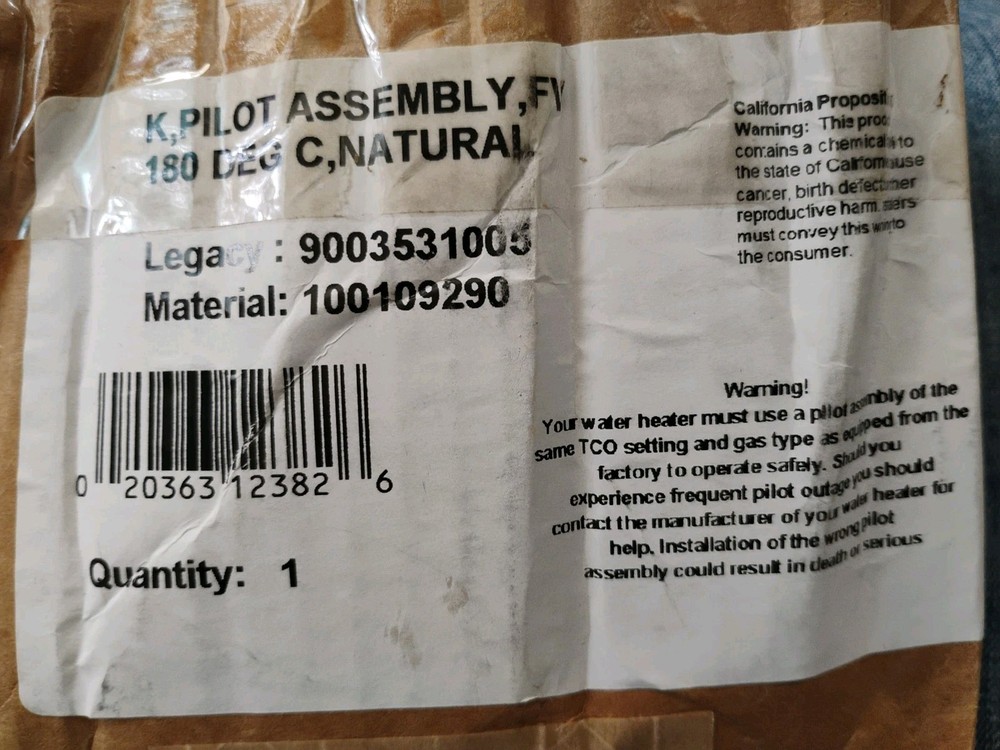 K, Pilot 180 Degree Natural Gas Pilot Assembly, FV. Legacy: 9003531005