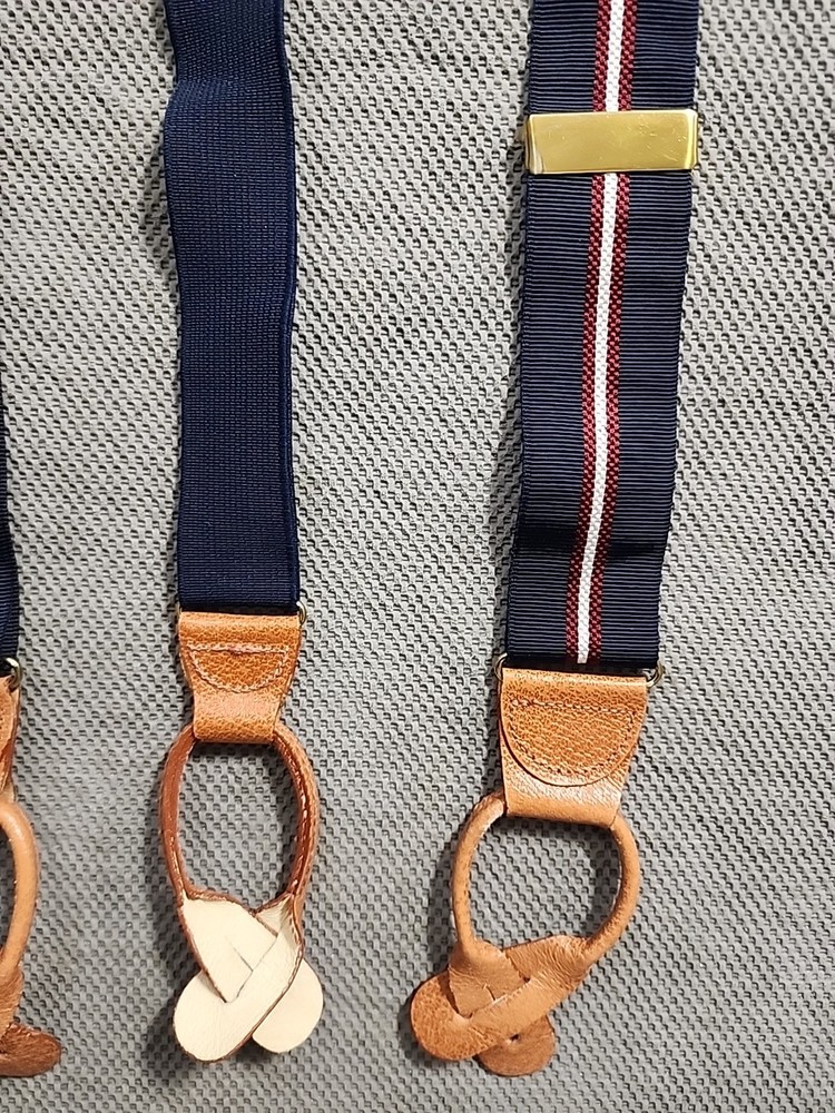 Unbranded Blue Multicolor Striped Silk Adjustable Suspenders.