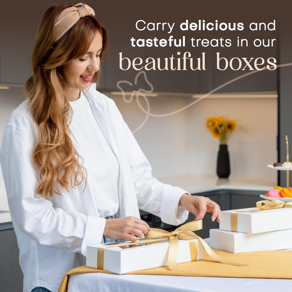 White Long Bakery Boxes - Chocolate Covered Strawberry Boxes Auto-Popup 12.5"...