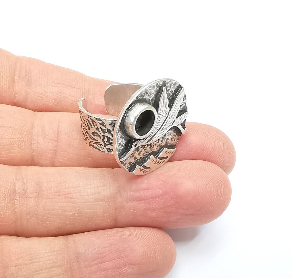 Bird Ring Blank Setting, Cabochon Mounting, Adjustable Resin Base, Inlay Ring