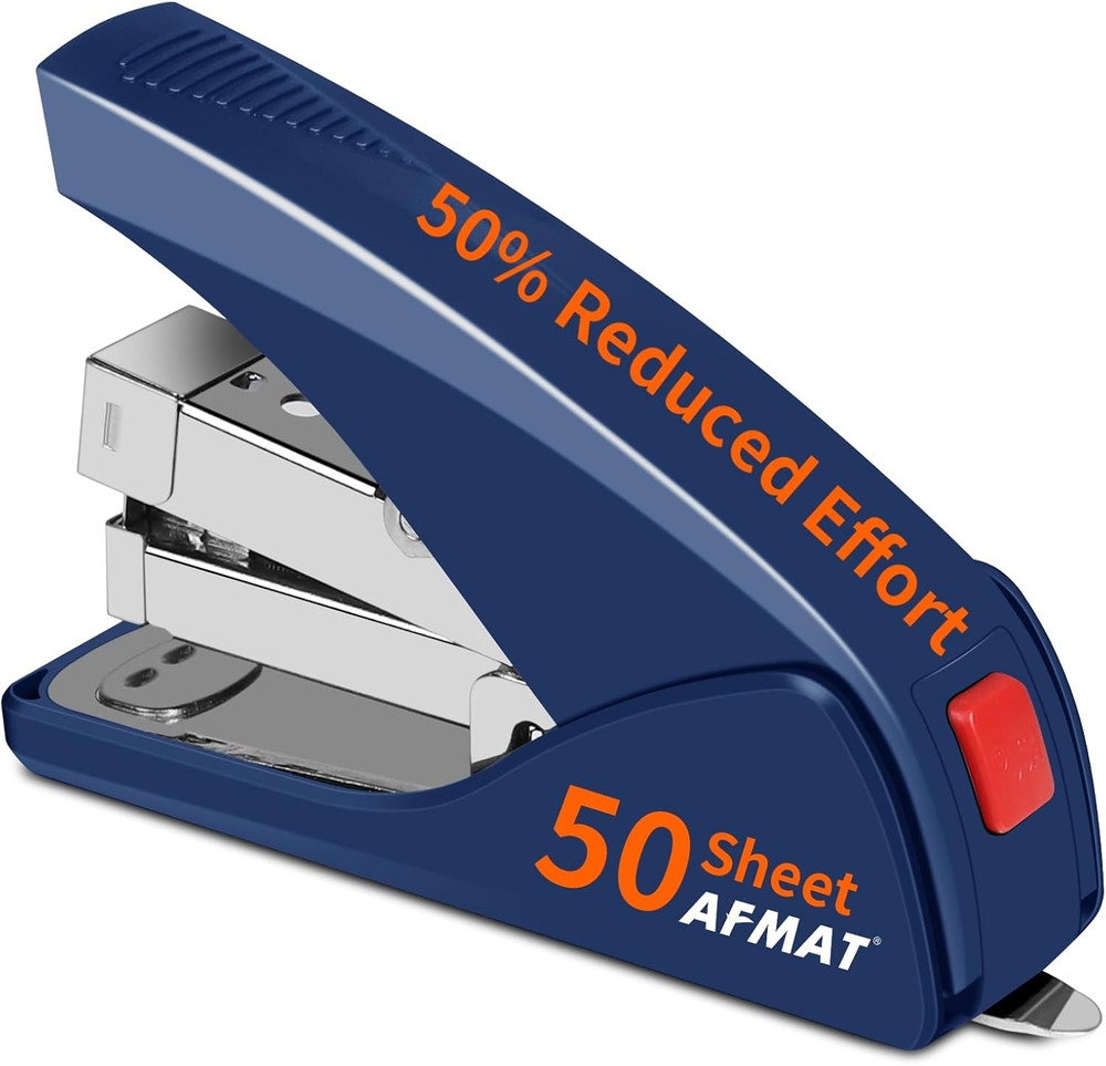 Effortless Stapler for Desk, 50 Sheet Capacity, Low Force, Built-In Staple Remov