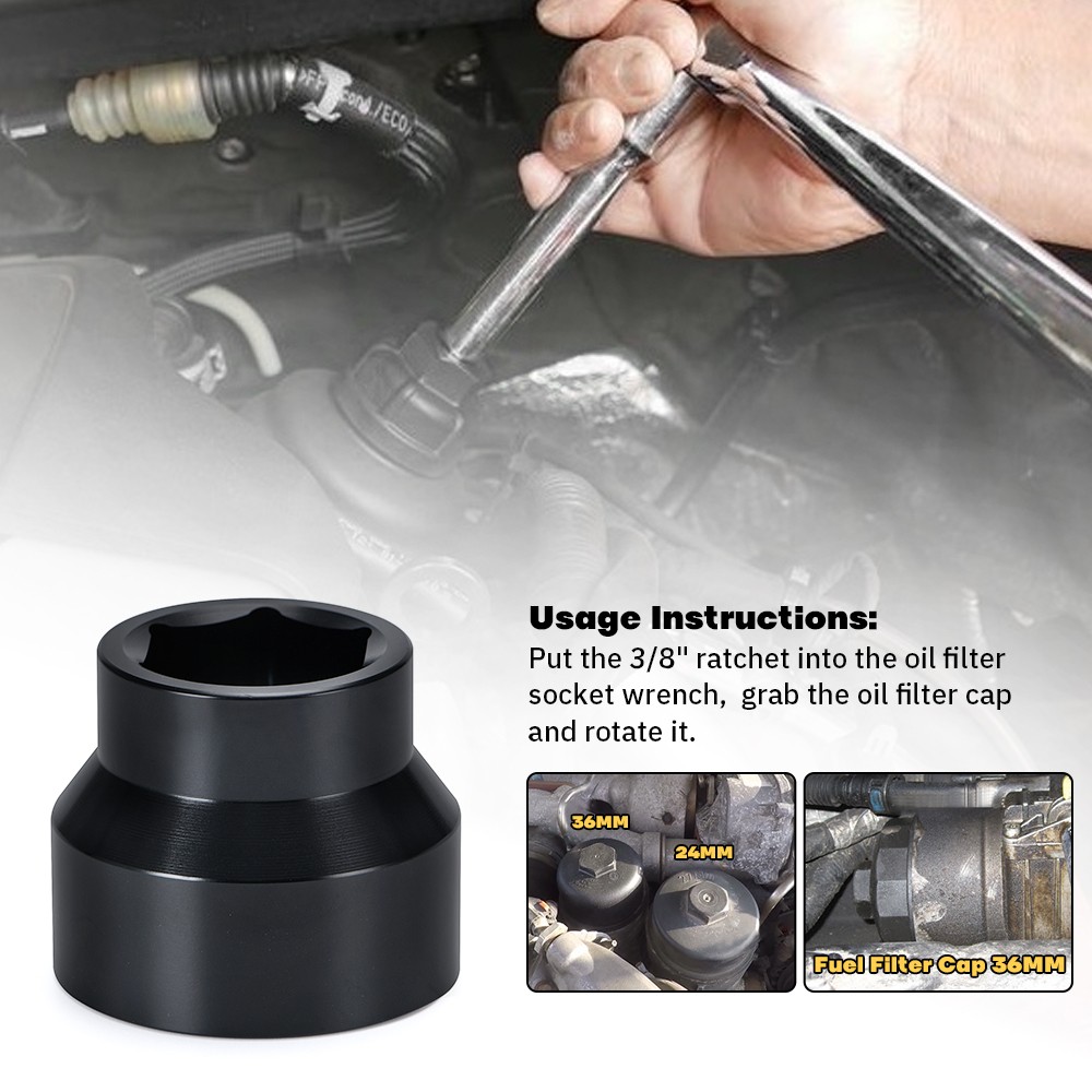 Filter Socket 24mm / 36mm Reversible Filter Cap Remover and Installer Black