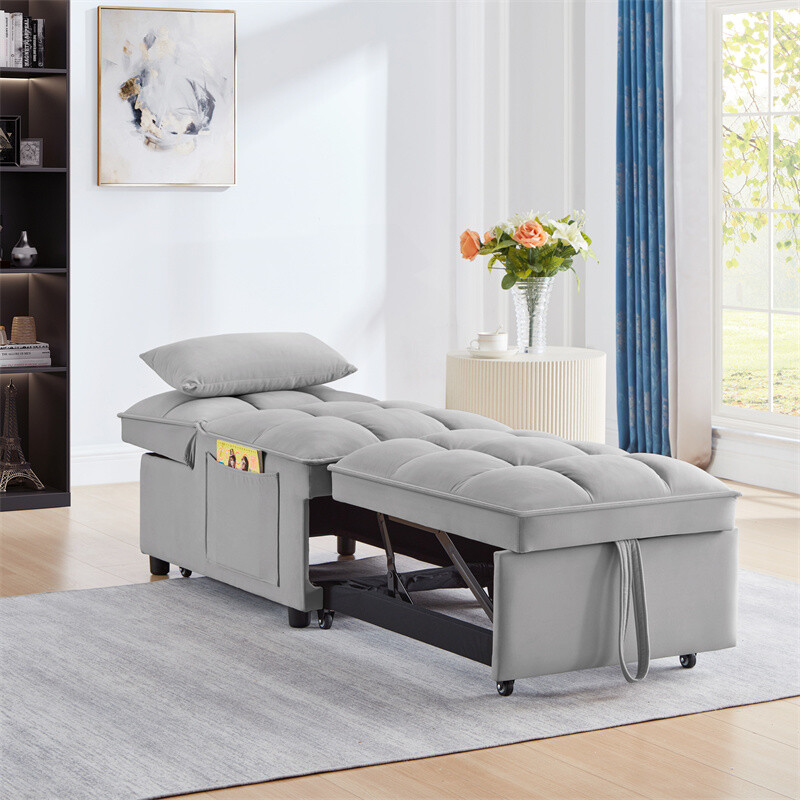 4-in-1 Multi-Function Single Sofa Bed, Sleeper Sofa Pull Out Couch Bed w/Pillows