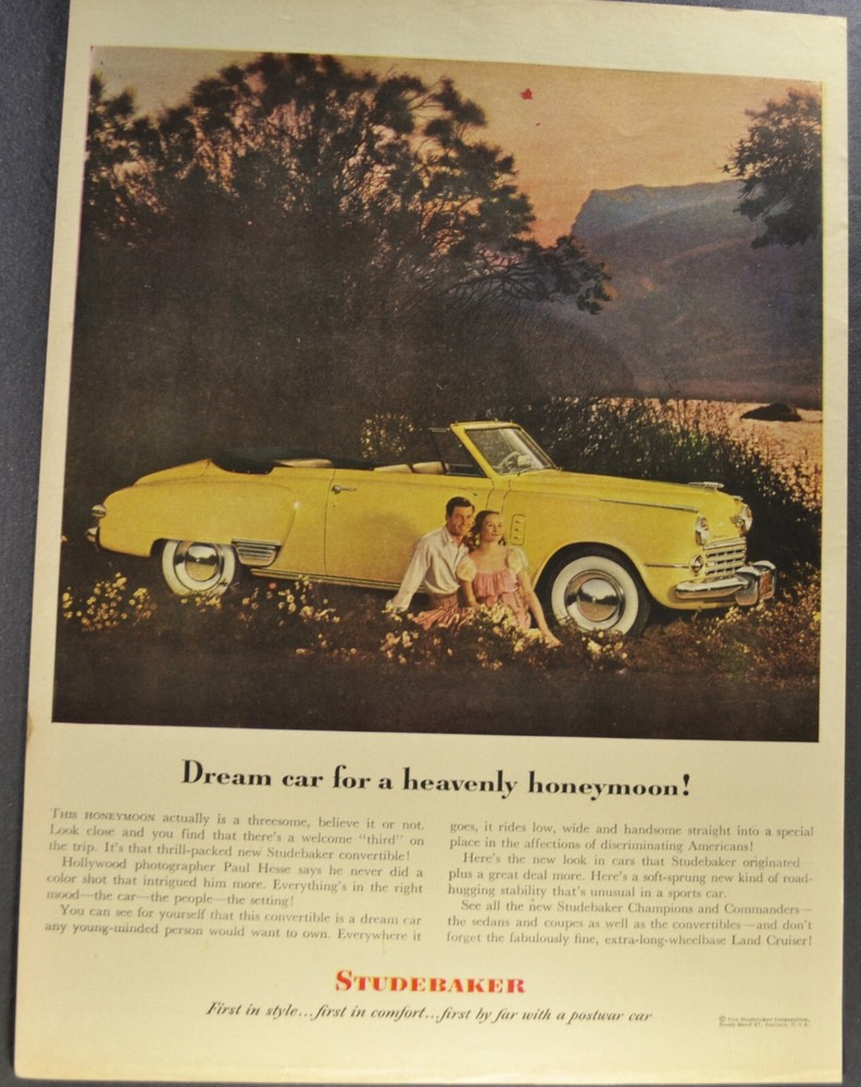1948 Studebaker Commander Convertible Large Size Print Ad Excellent Original 48