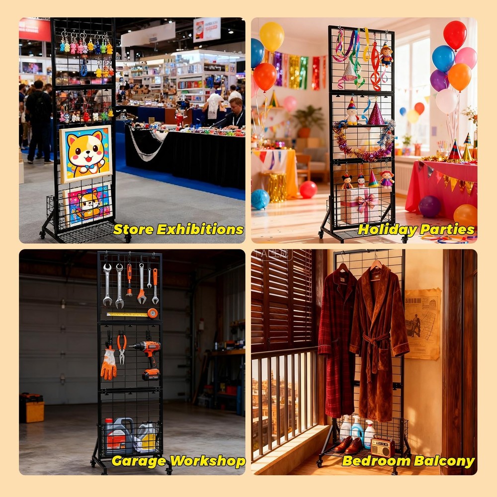 Foldable Grid Wall Panels Gridwall Folding Baskets Storage Display Black