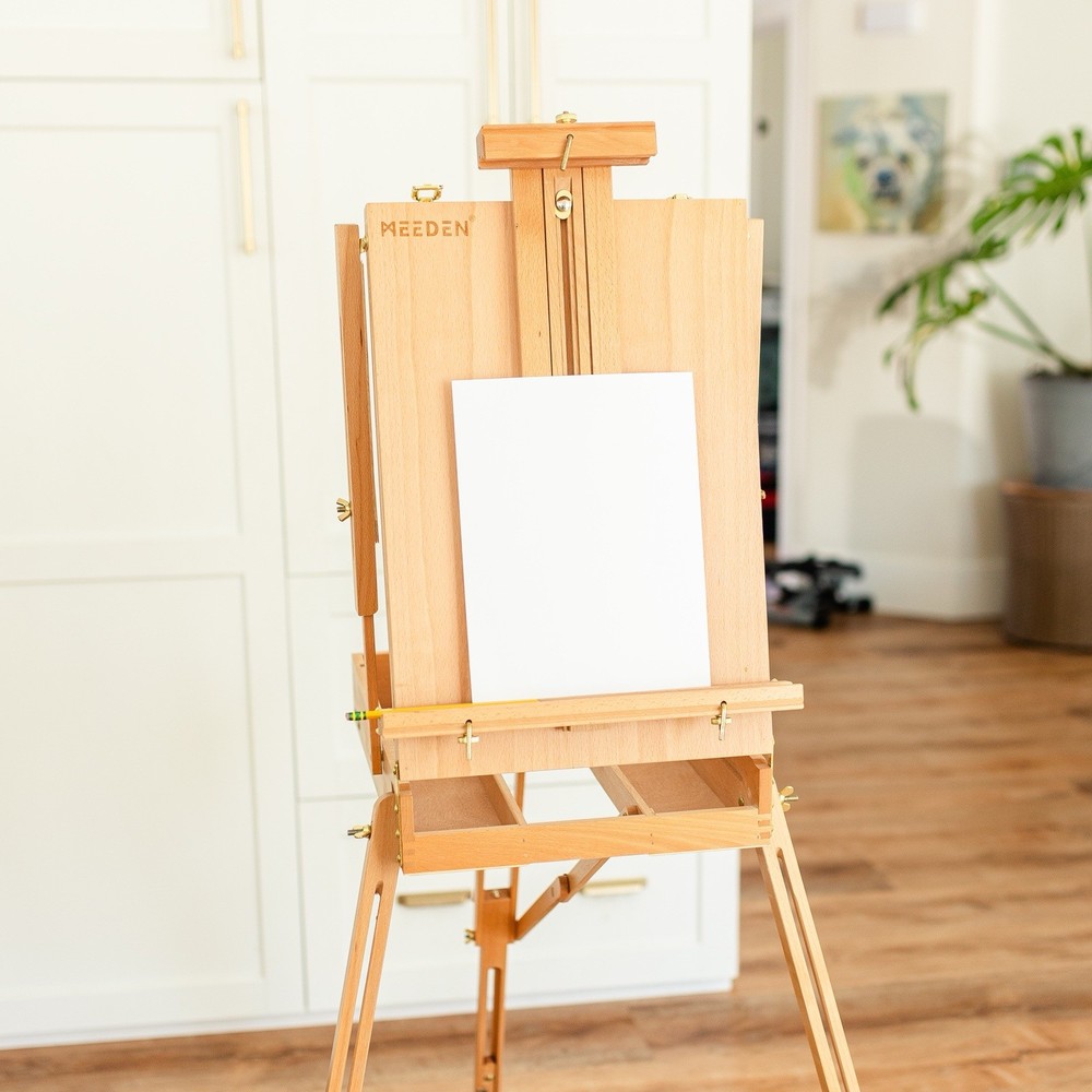 MEEDEN Solid Beech Wood Plein Air French Easel Foldable Spacious Adjustable