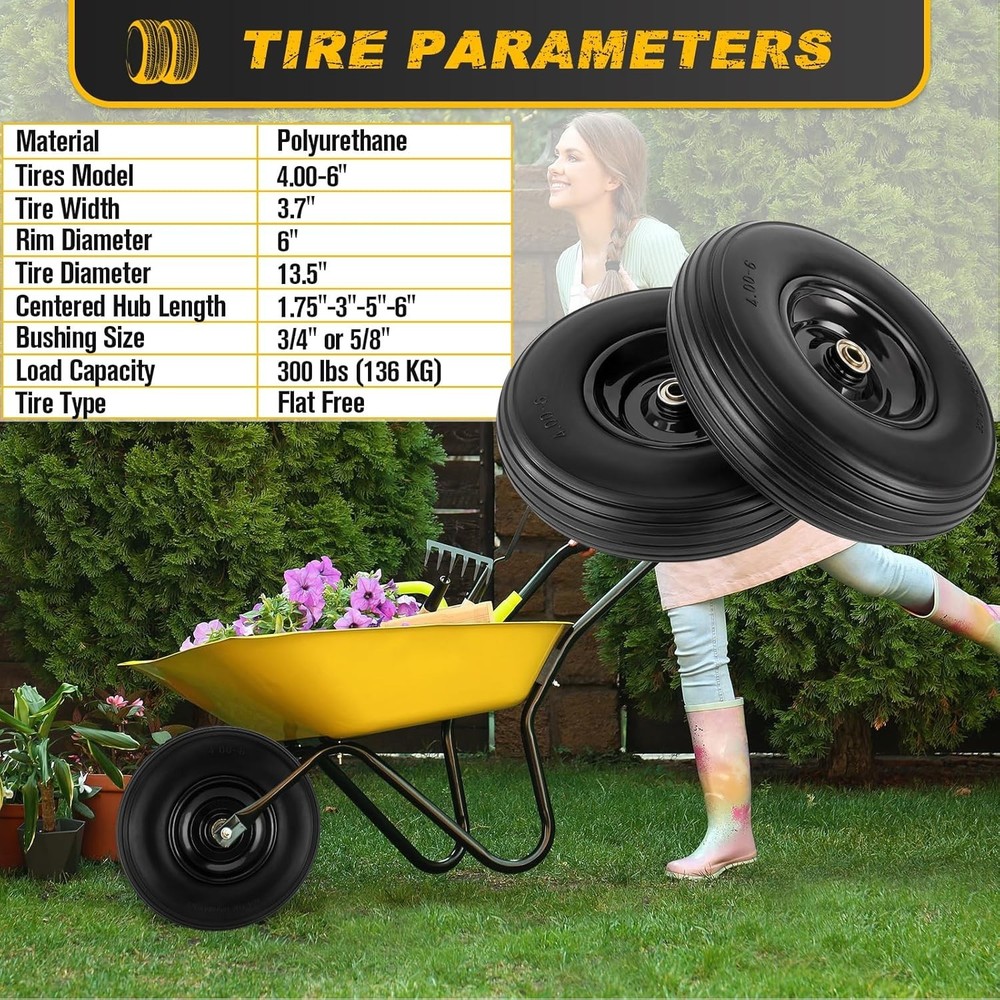 4.00-6 Solid Tire and Wheel Set - 300 lbs Capacity for Versatile Use