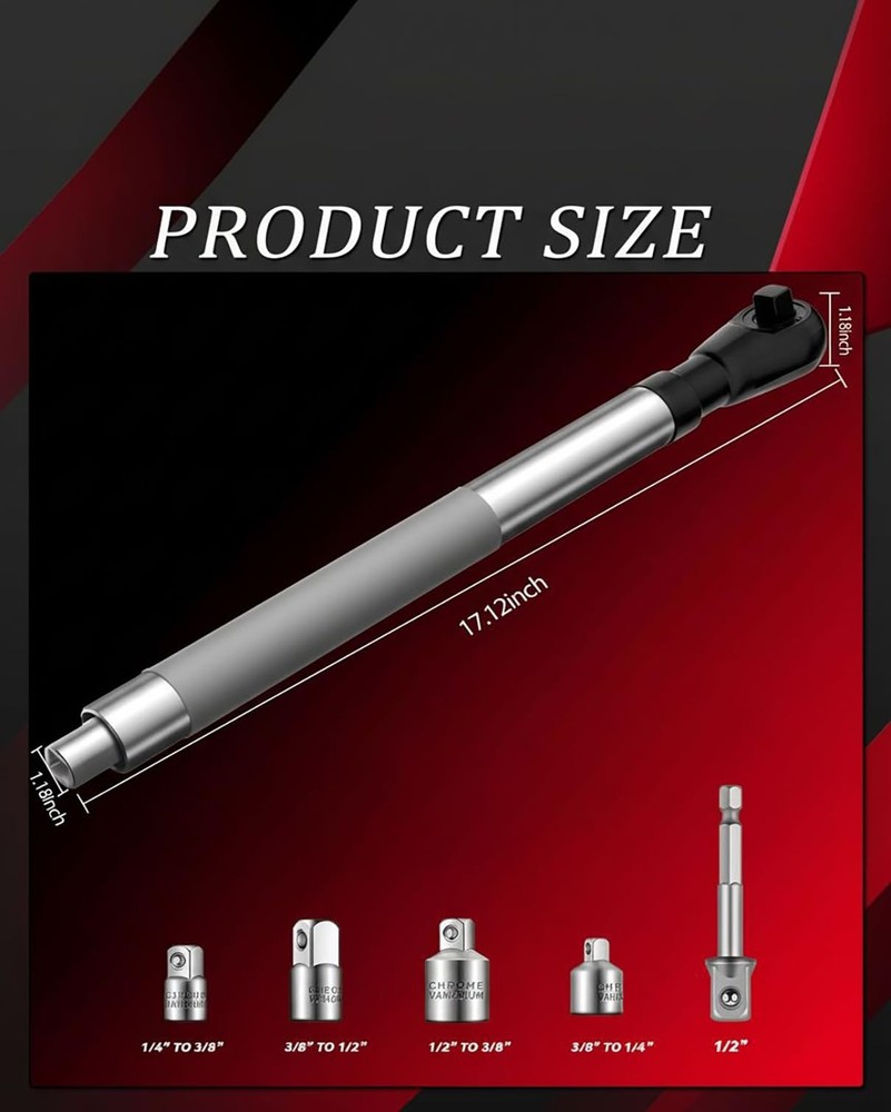 Offset Extension Wrench Impact 1/2",Right Angle 1/2, Silver