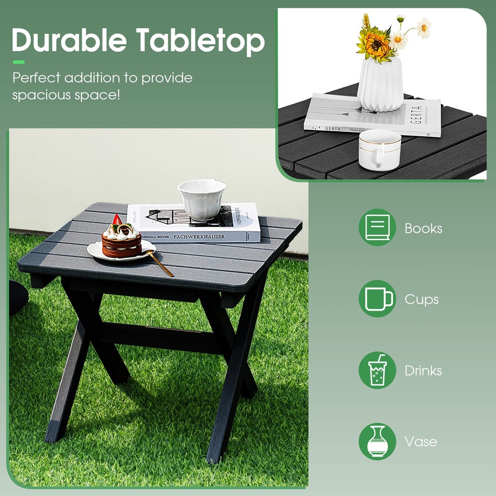 2 Pieces Folding Adirondack Side Table Poolside Garden Patio Black