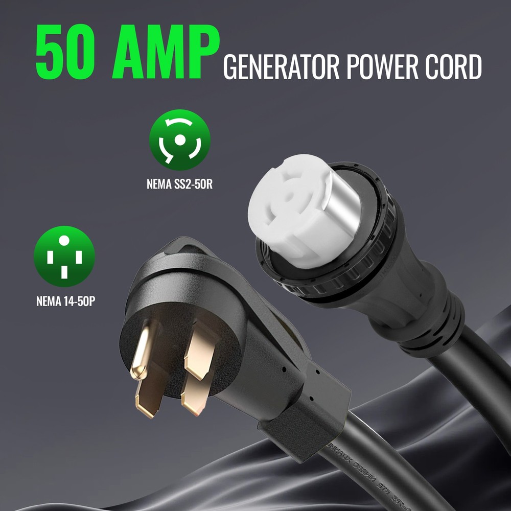 50Amp RV Power Generator Inlet Box NEMA L14-50P 125/250V 15-25FT Weatherproof US