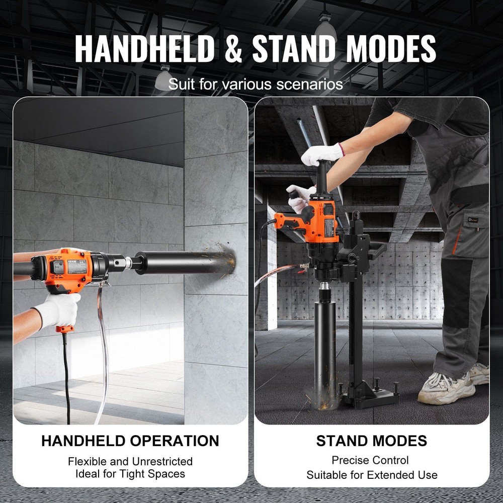 Versatile Core Drill 2000W Motor 0.8-6.3in Handheld & Base Use