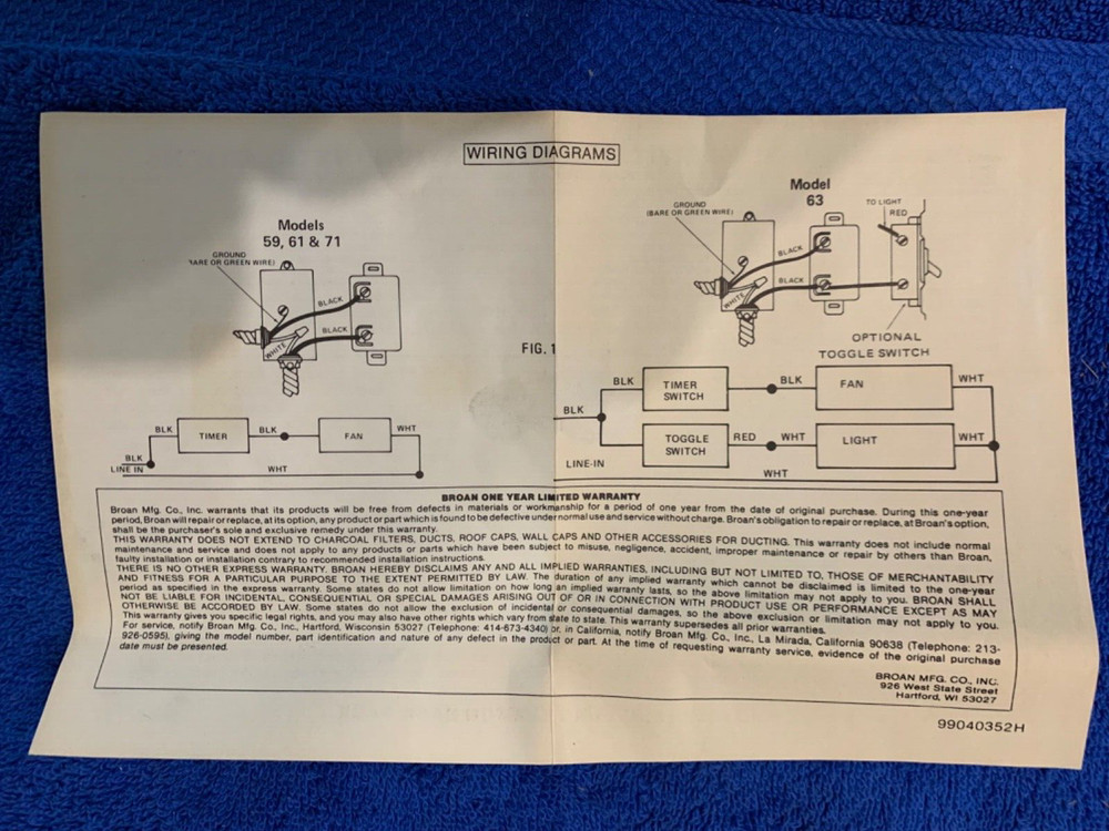 New Broan Time Switch & Silent Type Toggle Switch No. 63 60 minute/hold