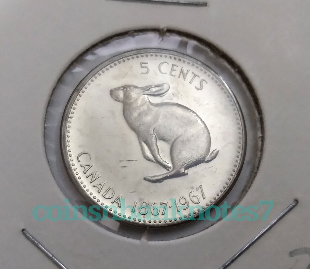 1967 Canada 5 Cent Coin, KM66 Uncirculated B / Rabbit