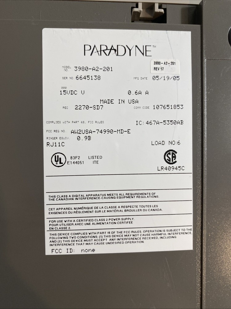 Paradyne Comsphere 3810 Plus External Modem 3980-A2-201 Rev 10 Tested - Working