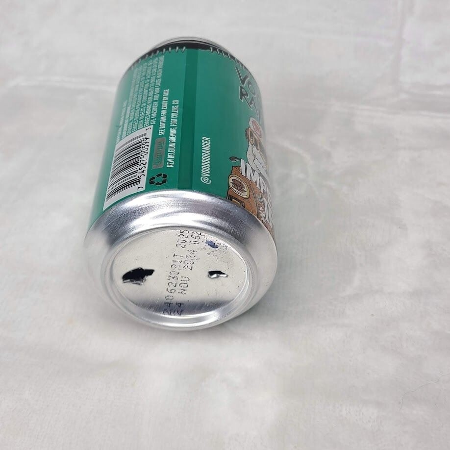 New Belgium Voodoo Ranger IPA Empty Beer Can Bottom Opened 12oz Skeleton Pilot