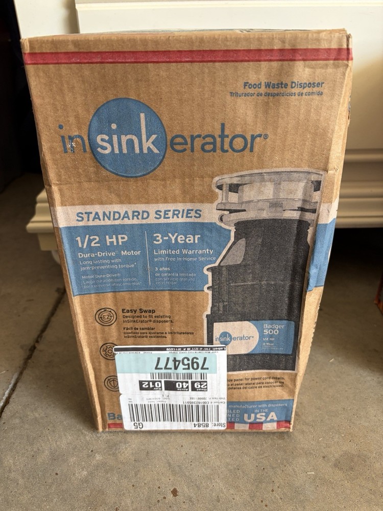 InSinkErator Badger 500 Garbage Disposal (NEW in Box) – 1/2 HP
