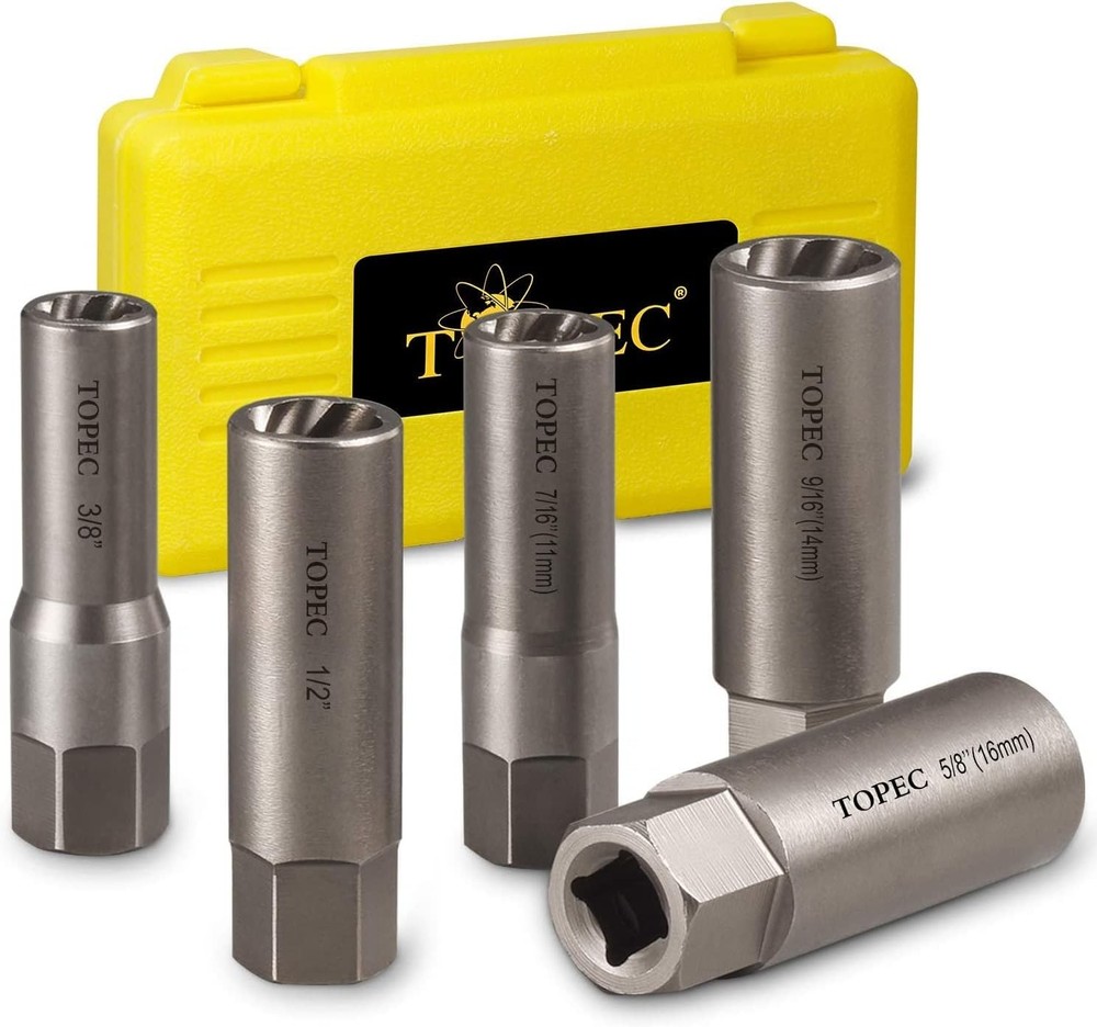 Topec 5-Piece Spiral Type Deep Extractor Set, Spark Plug One Size, 5pcs