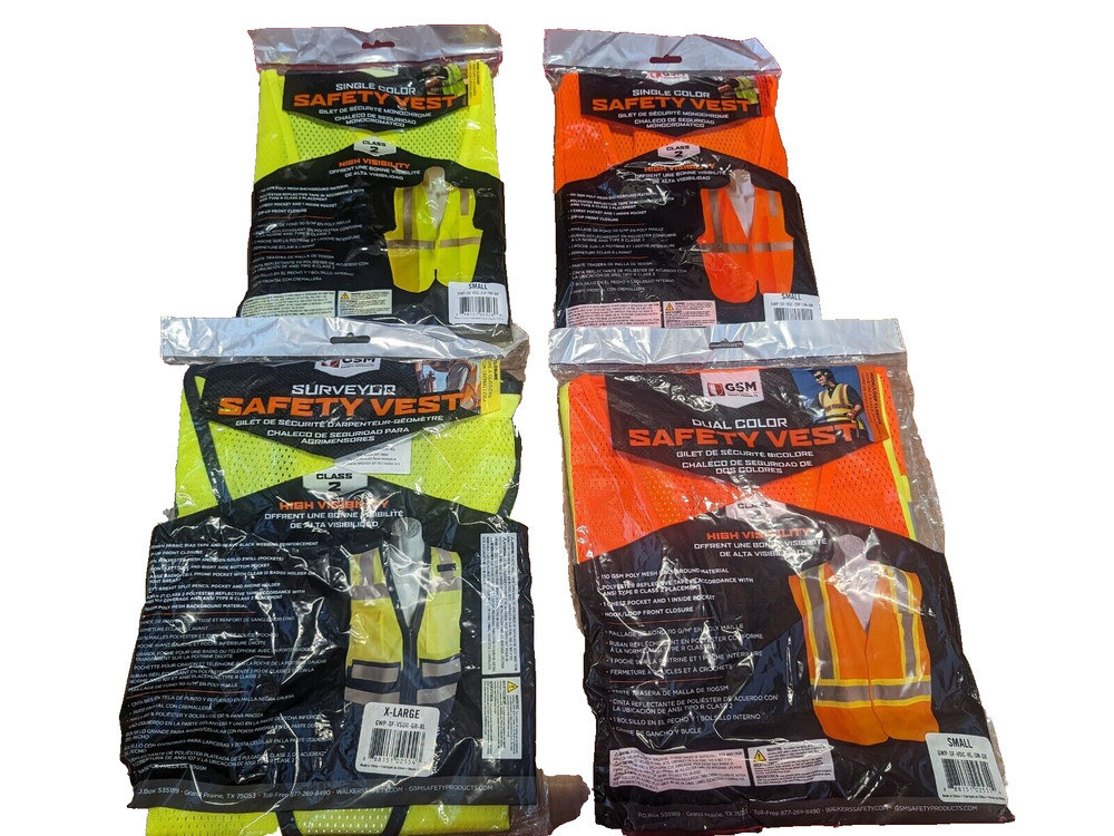 GSM Safety Products Work Safety Vest with Pockets 4 pcs Bundle