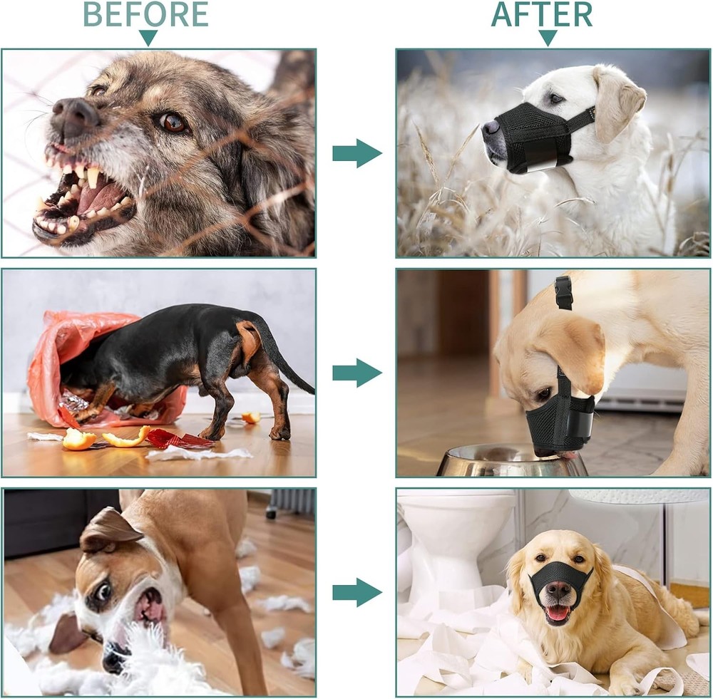 HEELE Dog Muzzle,Soft Nylon Muzzle Anti Biting Barking Chewing,Air L, Black