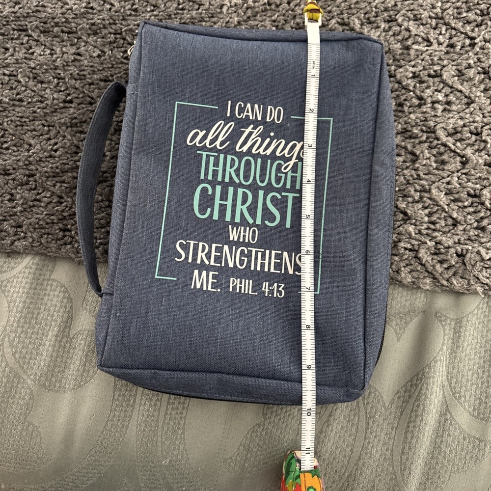 Bible Cover : Zippered, with Handle, Canvas, Blue, Medium