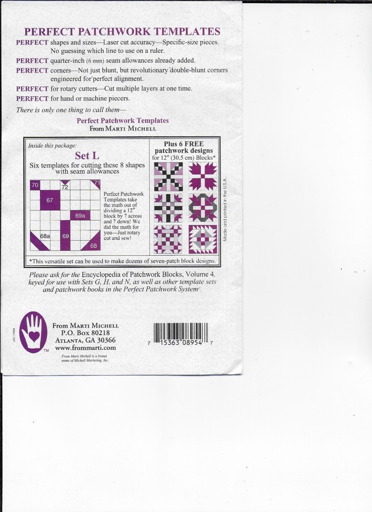 Quilting Templates Michell H L Dresden Express Shape Cut Tailor Hexagon Triangle