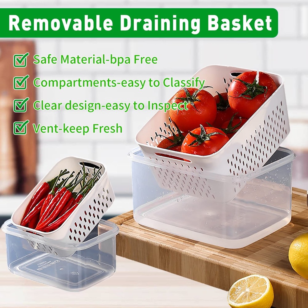 Pack of 4 Fruit Fresh Produce Protector, Grape Container for Fridge, Fruit Sa...