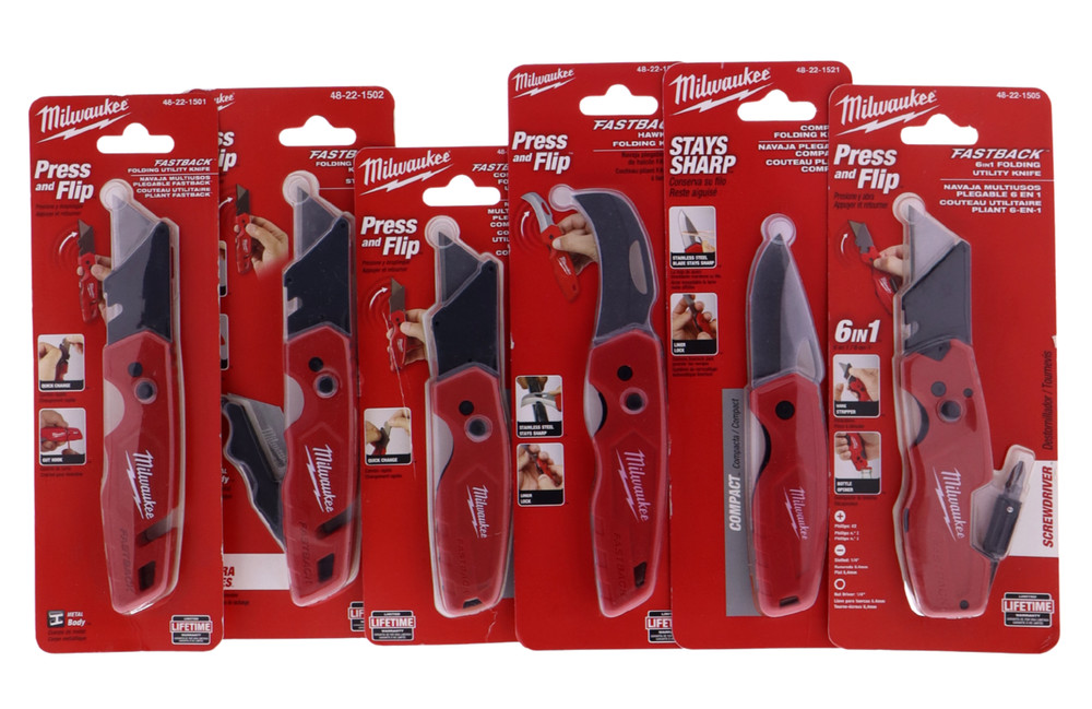 Milwaukee Press and Flip Fastback Folding Utility Knife Storage Compact Hawkbill