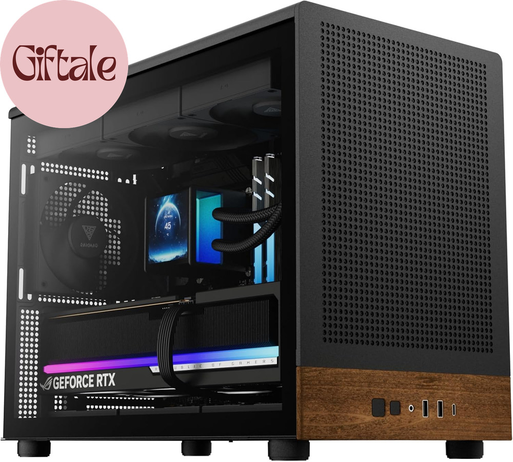 Micro-Tower Gaming Case, Walnut Front Panel& Side Tempered Glass, 3×120Mm Prebui