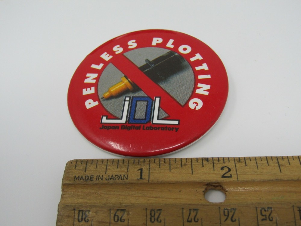 Vintage JDL Pinback Button Penless Plotting Japan Digital Laboratory Computer