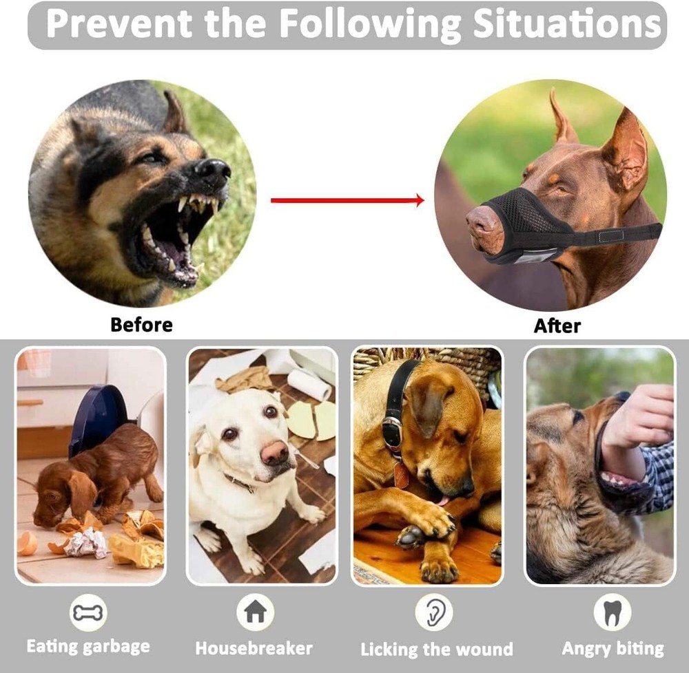 Dog Muzzle Anti Biting Barking and Chewing with Comfortable Mesh Soft Fabric ...