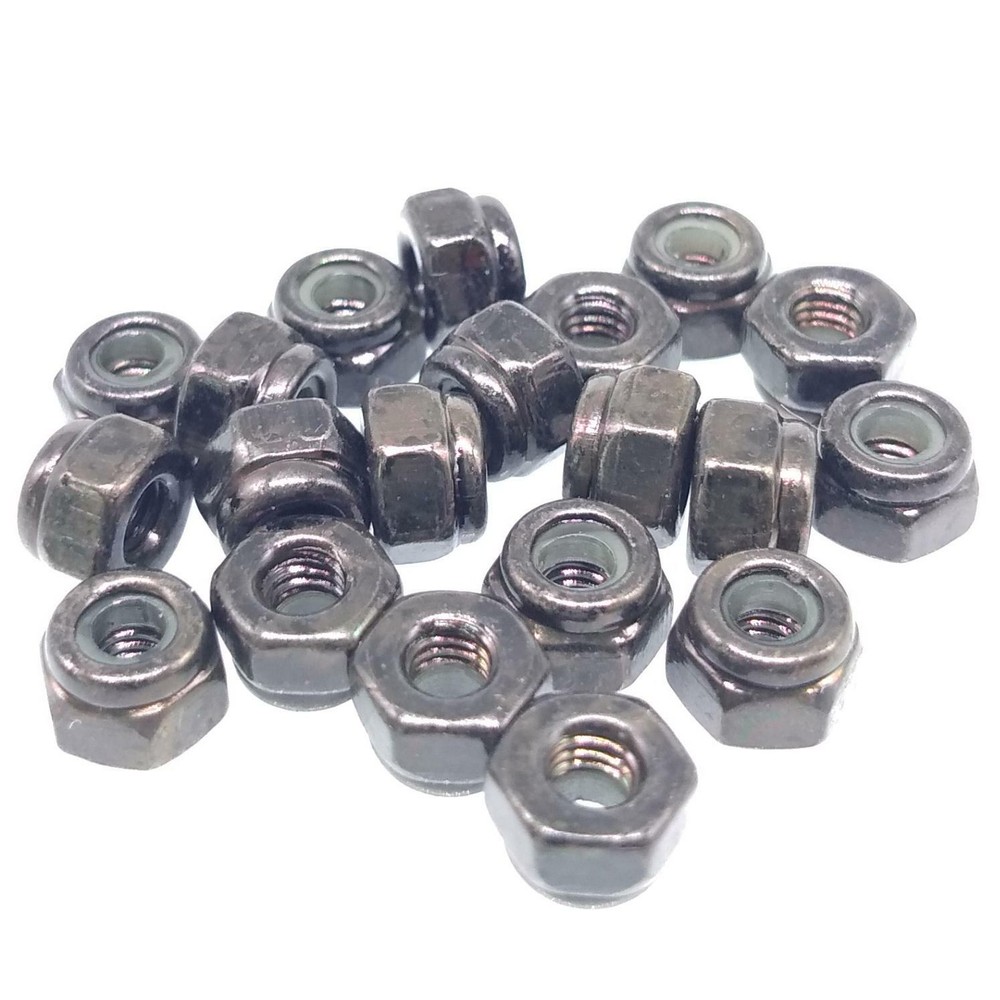 100x M2 x 0.4mm Self-Locking Nylon Insert Hex Nuts Black Carbon Steel