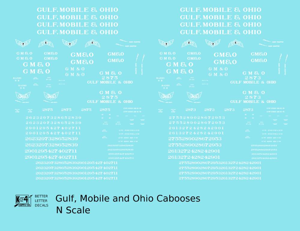 K4 N Scale Decals Gulf Mobile and Ohio Caboose White