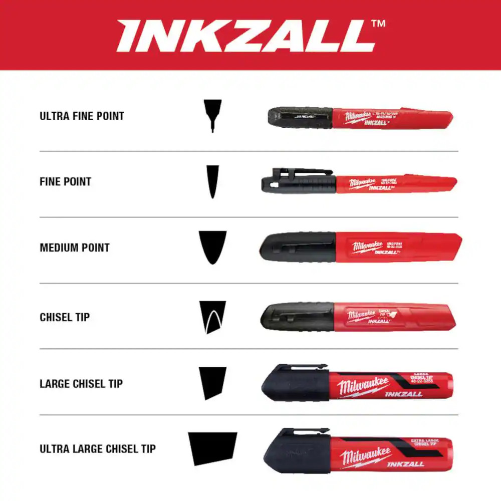 INKZALL Black Large Chisel Tip Jobsite Permanent Marker (3-Pack)