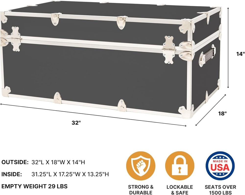 Large Armor Camp Trunk W/ Removeable Wheels Secure Dorm Storage Chest Ideal