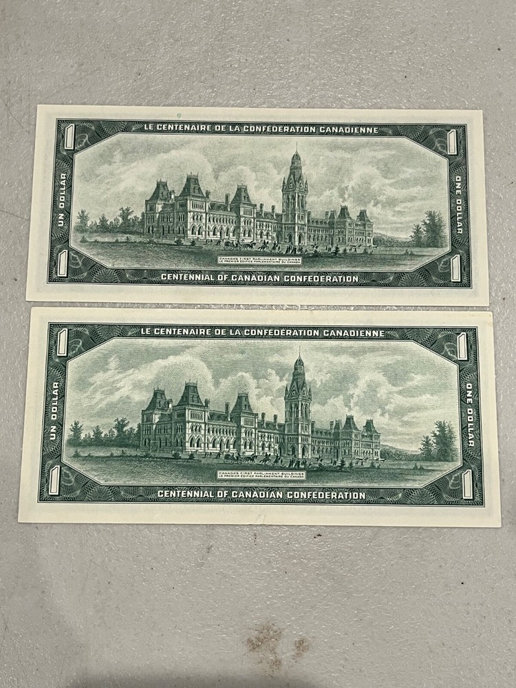 1937 Canada Two Dollar Note, Pair Crisp Unc 1967 Canada One Dollar Notes
