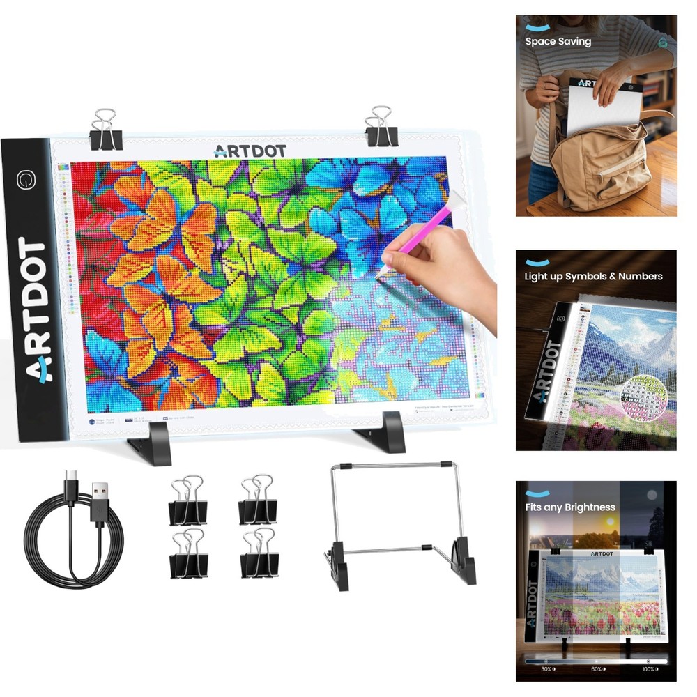 A4 LED Light Pad for Diamond Painting USB Powered Adjustable Brightness Board