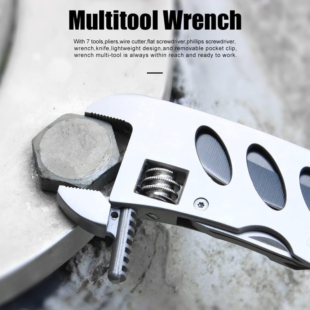 Multitool Wrench With 7 Tools/Pliers/Wire Cutter/Flat Screwdriver/Phillips Sc...